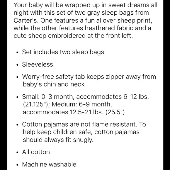 🛍60% OFF! NWT Carter’s 2 pk Sleep Sacks Size 0-3M - Picture 7 of 7